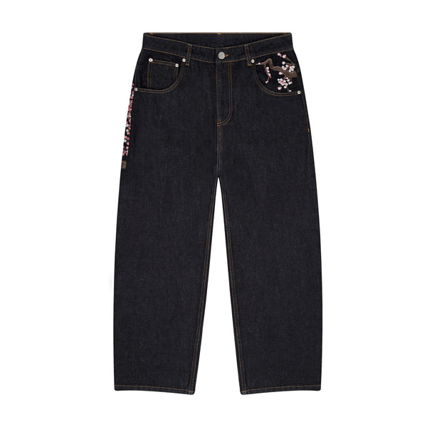 Jeans mit Kirschblütenstickerei 
