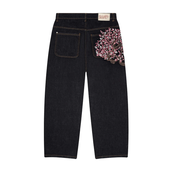 Jeans mit Kirschblütenstickerei 